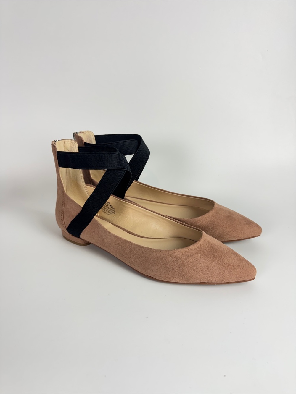 Nine West Suede Pointed Flats with Black Crisscross Straps